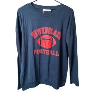 NWT Haute Edition New England Football Long Sleeve Blue Tee with Elbow Patch - S